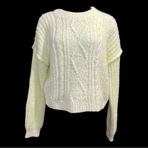 Preppy Boho Cable Knit Sweater - Pale Yellow - Spring Sweater - NWT - Medium